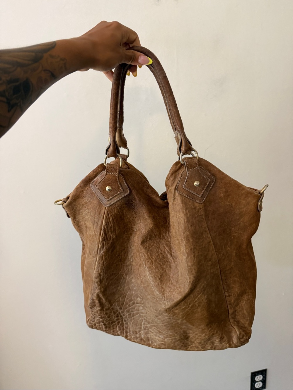 Brown Leather Slouchy Tote Bag - Classic Everyday Carryall - Picture 2 of 8